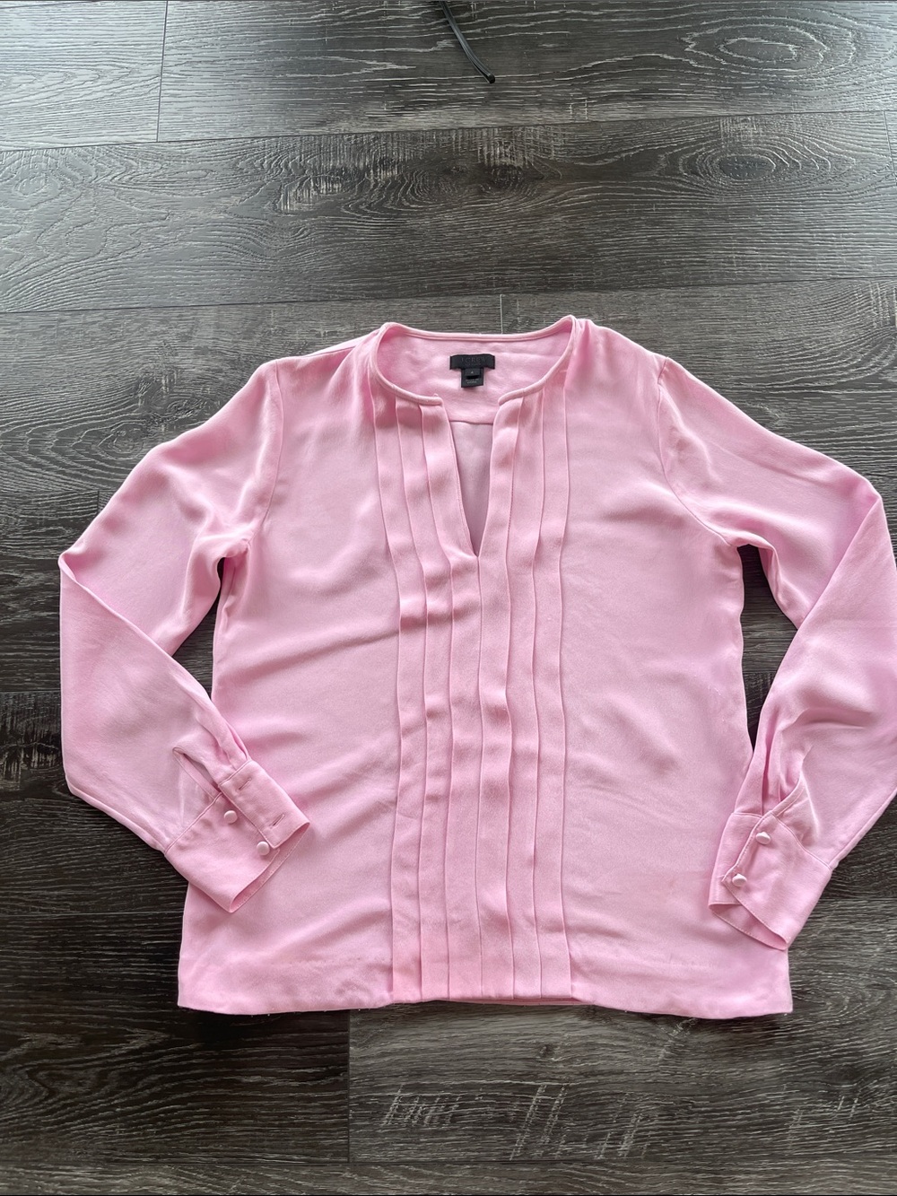 J. Crew Light Pink Pintuck V-Neck Blouse 100% Silk